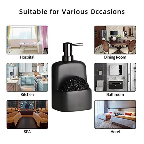 Dish Soap Dispenser - Kitchen Soap Dispenser with Sponge Holder Matte Ceramic Soap Daddy Dispenser 20oz for Kitchen (Matte Black) - color: Matte Black