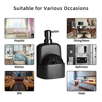 Dish Soap Dispenser - Kitchen Soap Dispenser with Sponge Holder Matte Ceramic Soap Daddy Dispenser 20oz for Kitchen (Matte Black) - color: Matte Black