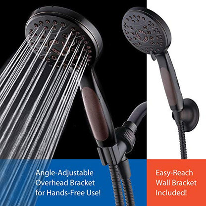 High Pressure 6-setting Luxury Handheld Shower Head, 6 Foot Stainless Steel Hose, Anti Clog Jets, Anti Slip Grip, Top US Brand, Includes Extra Wall Bracket - Oil Rubbed Bronze Finish - color: Oil Rubbed Bronze, style: 2.5 Gallons Per Minute