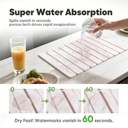 Stone Drying Mat for Kitchen Counter, Quick Diatomaceous Earth Mats for Dishes, 24"L x 16" W Super Absorbent Fast-Drying Collapsible Countertop Stone Mat (Marble White-07, 24" x 16") - color: Marble White-07