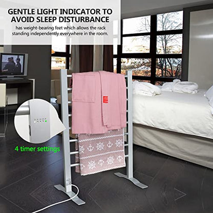 Towel Warmer with Timer,Towel Racks for Bathroom,8 Bar Heated Towel Rack for Clothes Drying,Portable Free Standing Heater,Auto Cut Off Home Electric Heat Dryer,Wall Mount Thermostat Shelf