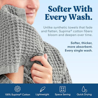 ONSEN Supima® Waffle Bath Sheet Set, Quick Dry Lint Free 100% USA Cotton, Large Bath Sheet Hand and Face Towel Bundle, 3 Piece (Cinder Grey, Bath Sheet Set) - color: Cinder Grey, size: Bath Sheet Set