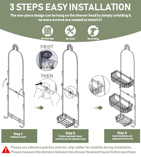 WXCGX Hanging Shower Caddy Over Shower Head Organizer: Stainless Rustproof Bathroom Storage Rack Basket with Soap Holder, Hooks - Large Capacity Bathroom Shelf for Shampoo, Conditioner