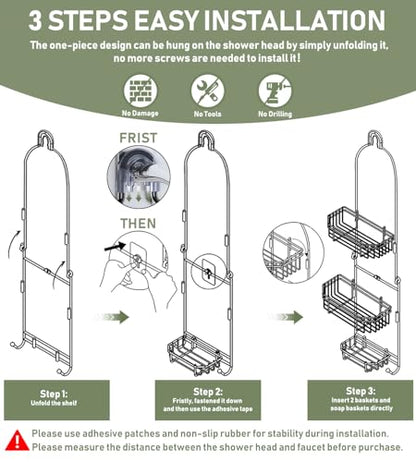 WXCGX Hanging Shower Caddy Over Shower Head Organizer: Stainless Rustproof Bathroom Storage Rack Basket with Soap Holder, Hooks - Large Capacity Bathroom Shelf for Shampoo, Conditioner