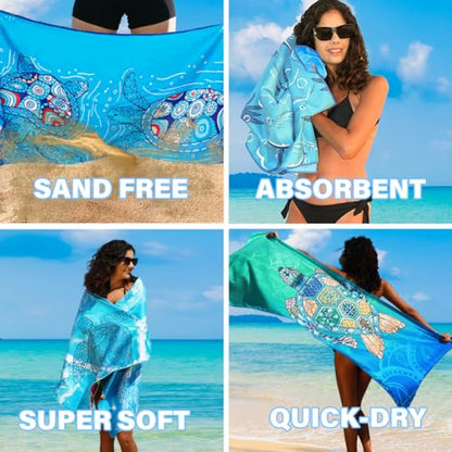 Widdonen Microfiber Beach Towel,Compact 2 Pack-71x32 Inch with Bag Travel | Extra Large,Lightweight,Thin,Sand Free,Quick Dry,Absorbent.Packable for Camping,Swim,Pool,Bath,Picnic,Cruise Essentials Gift - color: 2 Pack Blue Peank Dream World