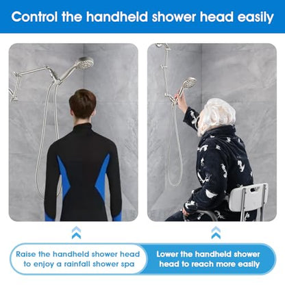PDPBath Brass 16 Inch Shower Head Extension Arm, Upgrade Flexible Height & Angle Adjustable Shower Arm Extender with Lock Joints, for Fixed Shower Head & Handheld Shower Head, Brushed Nickel - color: Brushed Nickel, style: 6 Inch + 10 Inch