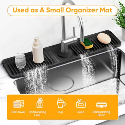 24'' Longer Faucet Mat for Kitchen Sink Splash Guard[7° Slope Fast Self-draining][Snap Lock Fit]Kitchen Sink Faucet Mat Splash Guard Kitchen Sink Area Water Splash Guard Behind Faucet Draining Mat - color: Black, size: 24" x 5.5"