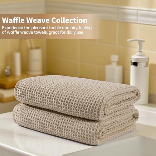 MICROFI New Microfiber Waffle Bath Towels, 2 Pieces, Oversized, Soft, Absorbent, Fast Drying, Lint Free 430 GSM (30''x60''/76cm x 152cm) - color: Beige
