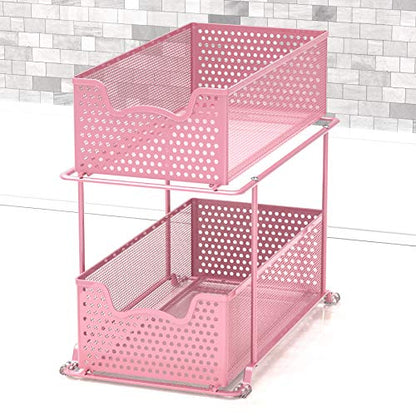 Simple Houseware 2 Tier Sliding Cabinet Basket Organizer Drawer, Pink - color: Pink, size: 1-Pack