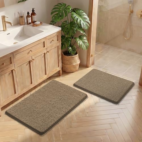 Bcoimo Bath Rugs Mat Set,2 Piece Non Slip Chenille Latte Bathroom Mat Sets | Extra Soft Bathroom Rug set;Non Slip with Rubber Backing Microfiber Mat;High Absorbent And Quick Drying mats;Machine Washable - color: Latte, size: 30×20 Plus 24×17