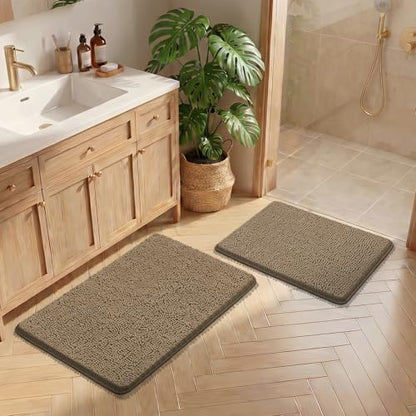 Bcoimo Bath Rugs Mat Set,2 Piece Non Slip Chenille Latte Bathroom Mat Sets | Extra Soft Bathroom Rug set;Non Slip with Rubber Backing Microfiber Mat;High Absorbent And Quick Drying mats;Machine Washable - color: Latte, size: 30×20 Plus 24×17