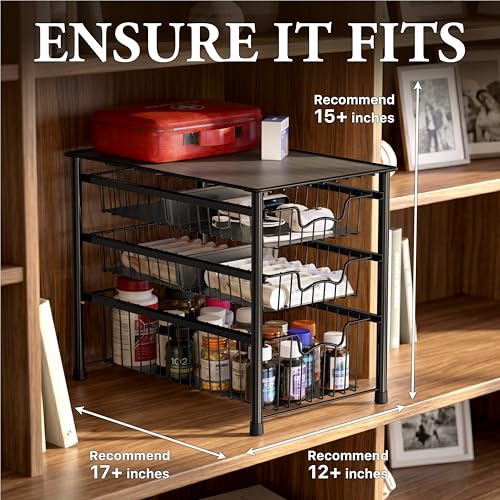 Simple Houseware Stackable 3 Tier Sliding Basket Organizer Drawer, Black - color: Black, size: 3-tier