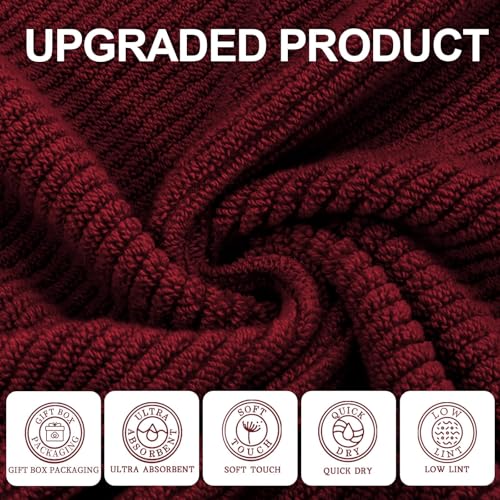 VOOVA & MOVAS 3PC Towel Set, 100% Cotton, Burgundy | 1 Large Bath 30x56 In, 1 Hand 18x28 In, 1 Wash Cloth 13x13 In, Quick Dry, Soft, Thick, Towels For Bathroom, Towel Gift - color: Burgundy - Red, size: 3 PC Bathroom Towel Set