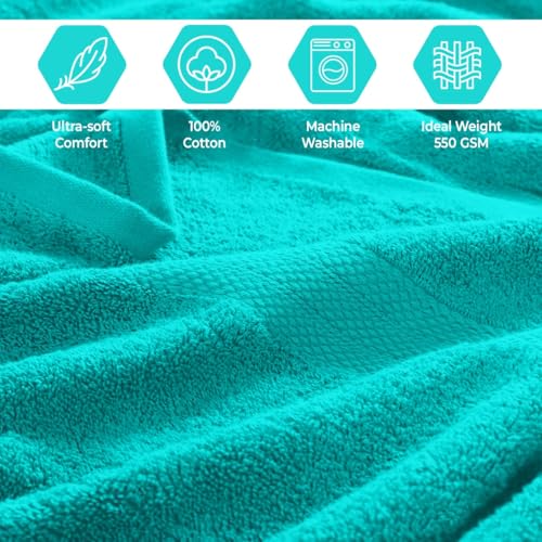 QUBA LINEN Pack of 8 Towels Set, 2 Large Bath Towels, 2 Hand Towels, 4 Wash Cloths, 100% Cotton, Lighter Weight, Quicker to Dry, Super Absorbent, Perfect for Bathroom (Aqua) - color: Aqua