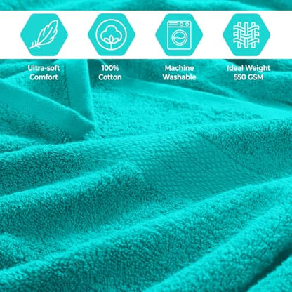 QUBA LINEN Pack of 8 Towels Set, 2 Large Bath Towels, 2 Hand Towels, 4 Wash Cloths, 100% Cotton, Lighter Weight, Quicker to Dry, Super Absorbent, Perfect for Bathroom (Aqua) - color: Aqua