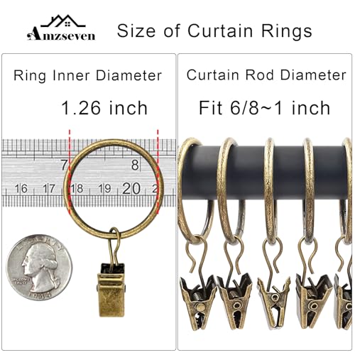 100 Pack Curtain Rings with Clips, Drapery Clips with Rings, Drapes Rings 1.26 in Interior Diameter, Fits up to 1 in Curtain Rod, Bronze - color: Bronze, size: 1.26" I D 100 Pack
