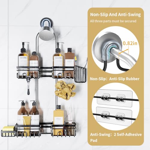 KEGII Shower Caddy Hanging for Handheld Showerheads, Rustproof Hanging Shower Organizer with Soap Dish, Toothbrush Holder and Hooks, Over Showerhead Caddy for Bathroom - style: Black – 2-Tier Hanging Shower Caddy