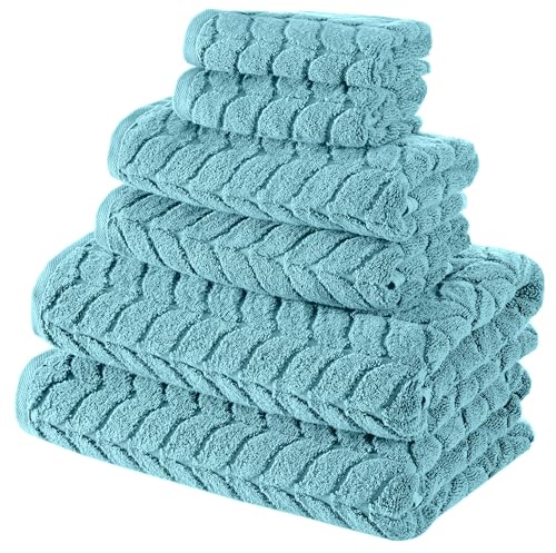 BAGNO MILANO Turkish Cotton Bath Towels, Hand Towels - Soft Plush Jacquard Collection - Highly Absorbent Towel Set (Aqua Green, 6 pcs Towel Set) - color: Aqua Green, size: 6 pcs Towel Set