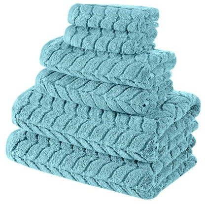 BAGNO MILANO Turkish Cotton Bath Towels, Hand Towels - Soft Plush Jacquard Collection - Highly Absorbent Towel Set (Aqua Green, 6 pcs Towel Set) - color: Aqua Green, size: 6 pcs Towel Set