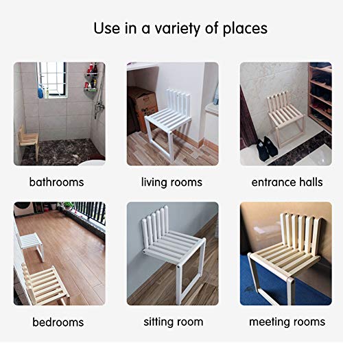 Folding Chair Wall-Mounted Invisible Shoe-Changing Stool Made of Solid Wood Wall Seat Folding with Support Legs Saving Space Suitable for Various Occasions Blue - color: Blue
