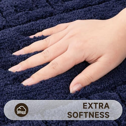 Pauwer Bathroom Rugs Sets 3 Piece, Plush Absorbent Bath Rug, Navy | Microfiber Bath Mat Set, Non Slip Washable, Quick Dry Floor Carprt, Soft U Shaped Toilet Mats For Bathroom Shower Sink - color: Navy