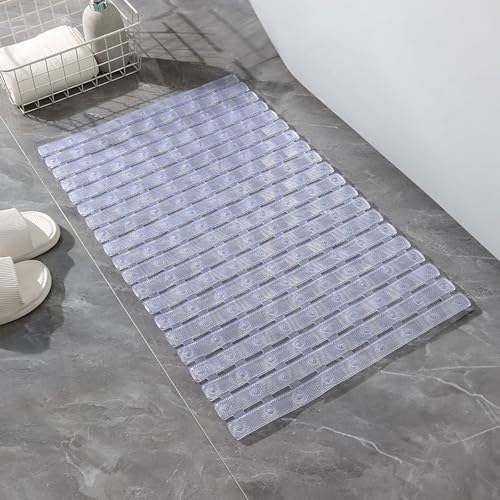 Bathtub Shower Mat, Pet Dog Bathing Non-Slip Mat, Dog Bath mat for tub, Quick Drain Bathtub Mat with Suction Cups & Drain Holes for Bathroom, 27.1x15.7 Inch (Transparent) - color: Transparent