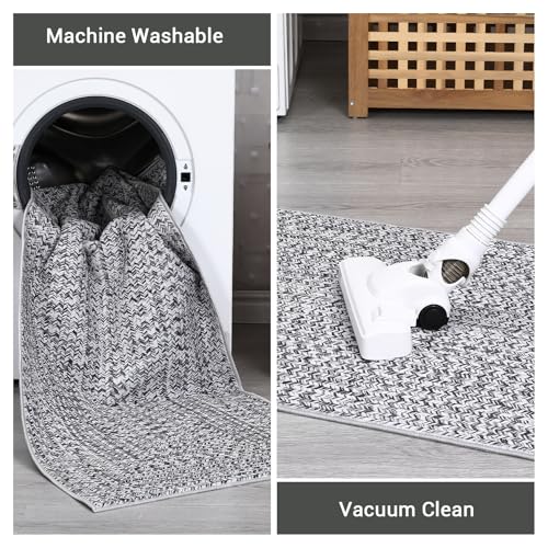 Printed Washable Rugs Runner Rug 2x8 Rug for Living Room Bathroom Rugs Modern Imitation Braided Bedroom Rug Non Slip Geometric Area Rug Kitchen Rugs Stain Resistant Carpet 2'x8' Light Grey - color: Light Grey, size: 2' x 8' (Runner)