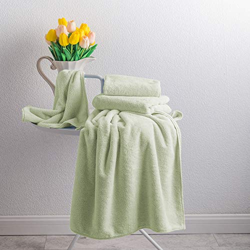 Xinrjojo 4 Piece Microfiber Quick Dry Towel Sets,Super Soft Plush Highly Absorbent No Fading Towels Bathroom Set, 1 Bath Towel 1 Hand Towel and 2 Washcloths –Light Green - color: Light Green
