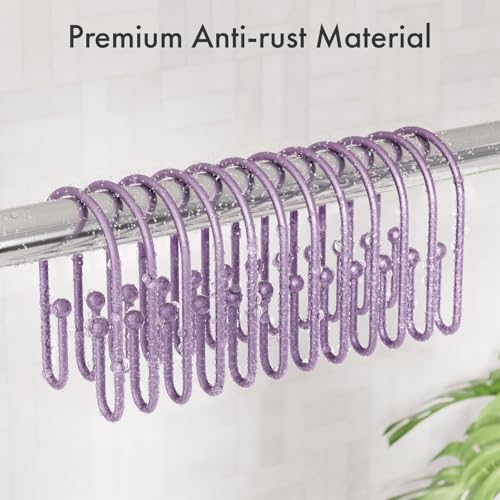 AmazerBath Shower Curtain Hooks, Purple Double Shower Curtain Hooks Rust Proof Non-Slip Shower Hooks for Shower Curtain, Sturdy Shower Curtain Rings Metal Shower Hooks Ring Bathroom 12Pcs - color: Purple, style: Minimalist
