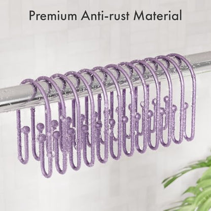 AmazerBath Shower Curtain Hooks, Purple Double Shower Curtain Hooks Rust Proof Non-Slip Shower Hooks for Shower Curtain, Sturdy Shower Curtain Rings Metal Shower Hooks Ring Bathroom 12Pcs - color: Purple, style: Minimalist
