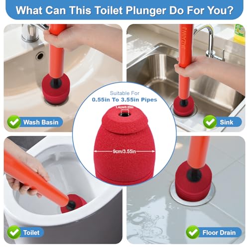 Toilet Plunger & Bathroom Plunger, High Pressure Heavy Duty - Powerful Air Drain Unclogger & Toilet Clog Remover, Premium Toilet Snake for Drains & Clogged Pipes