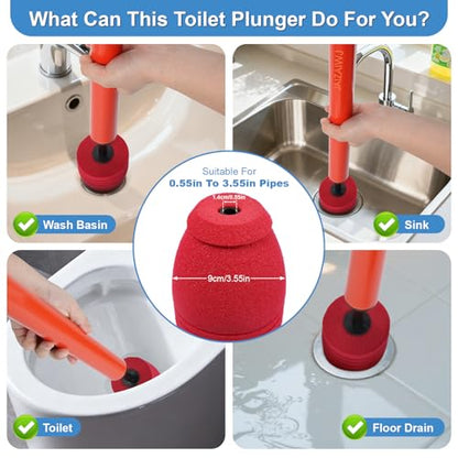 Toilet Plunger & Bathroom Plunger, High Pressure Heavy Duty - Powerful Air Drain Unclogger & Toilet Clog Remover, Premium Toilet Snake for Drains & Clogged Pipes