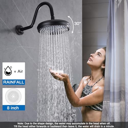 Enga Antique Brass Tub Shower Faucet Fixture Shower System, 8inch Wall Mount Rain Shower with Spout and Hand Spray,Oil Rubbed Bronze - color: Oil Rubbed Bronze, style: 8" Head + Tub