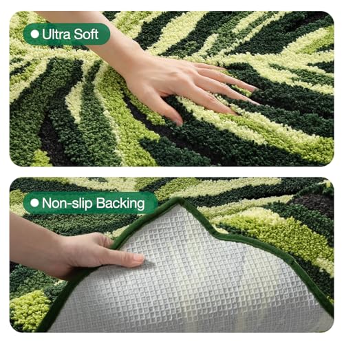 LUMI Cute Bathroom Rug Green Leaf, Absorbent Non Slip Bath Mat, 32"x48" | Dark Monstera Plant, Soft Plush Microfiber, Quick Dry, Washable for Shower Floor, Sink Bathtub, Bedroom, Kids Room - color: Dark Monstera-large