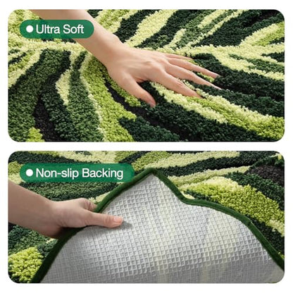 LUMI Cute Bathroom Rug Green Leaf, Absorbent Non Slip Bath Mat, 32"x48" | Dark Monstera Plant, Soft Plush Microfiber, Quick Dry, Washable for Shower Floor, Sink Bathtub, Bedroom, Kids Room - color: Dark Monstera-large
