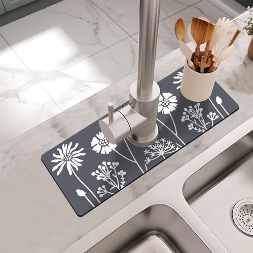 Kitchen Sink Splash Guard Faucet Mat -1 PC Super Absorbent Fast Drying Mat Sink Gadgets-Splash Guard Behind Faucet Drip Catcher for Kitchen, Bathroom,Sink Mat, Dish Drying Mat, Bathroom(15" X 5.5" ) - color: Black