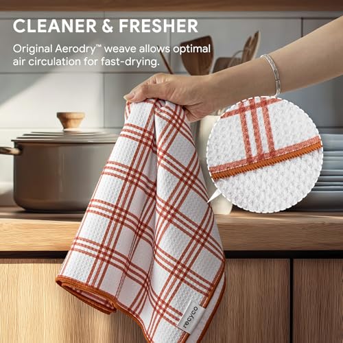RECYCO Waffle Kitchen Towel Set of 2 - Quick Dry Microfiber Sustainable Dish Towels - Ultra Absorbent Reusable Cleaning Tea Towels - Lightweight Hand Towels,16”x 28”, Farmhouse Plaid - color: Farmhouse Plaid