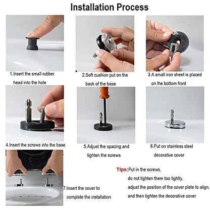 Round Toilet Seat Soft Close with Non-Slip Seat Bumpers, Soft Close Toilet Seat Round, Toilet Seat Slow Close Adjustable Hinge,07d