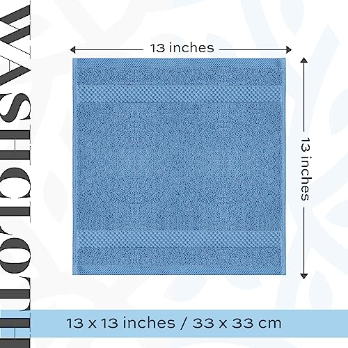 White Classic Luxury Cotton Washcloths 13x13 Inch - 650 GSM Turkish Cotton | Hotel, Spa, Bathroom Face Towel | 12 Pack, Light Blue - color: 13: Light Blue