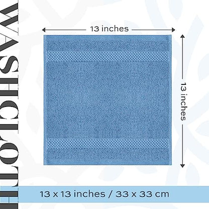White Classic Luxury Cotton Washcloths 13x13 Inch - 650 GSM Turkish Cotton | Hotel, Spa, Bathroom Face Towel | 12 Pack, Light Blue - color: 13: Light Blue