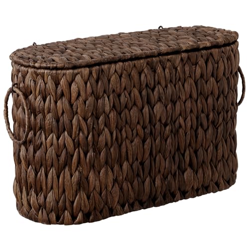 StorageWorks Bathroom Toilet Paper Storage Holder with Lid, Wicker Toilet Paper Basket for 6 Regular Rolls, Slim Basket Organizer with Handles, Water Hyacinth Storage Baskets for Bathroom, Brown - color: Brown (Water Hyacinth), size: with Lid, Standard