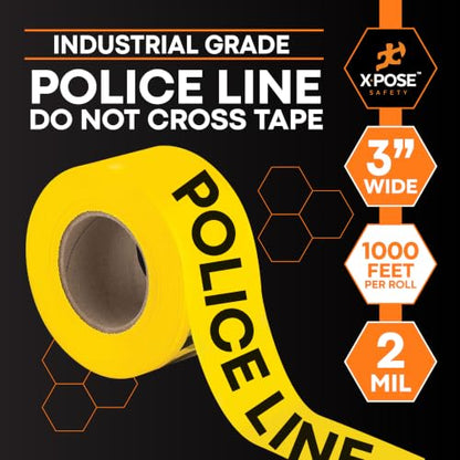 Xpose Safety Yellow Police Line Do Not Cross Tape – (2 Rolls) | 3" x 1000' High-Visibility Barricade Tape for Construction Sites, Hazards, Crime Scenes - color: Police Line Do Not Cross, size: 2 Mil