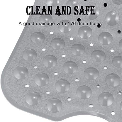 YINENN Bath and Shower Safety Mats 40x16 inch, Non Slip with Suction Cups for Bathroom Stall and Tub Floor, Extra Large and Machine Washable, Drain Holes Keep Bathtub Clean, Grey - color: Grey