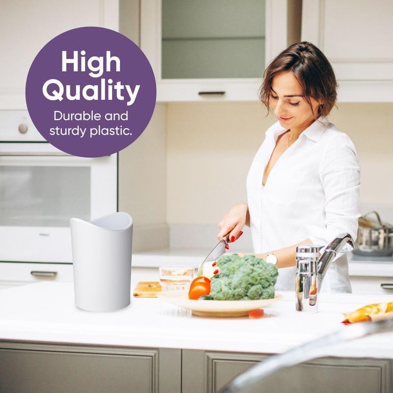 Superio MIni Bathroom Trash Can with Lid, Modern White Mini Waste Bin with Swing Lid (1 1/2 Gallon, 6 Liter) Plastic Garbage Can for Kitchen, Bathroom, Bedroom, Office, Under Desk (1, White) - color: White