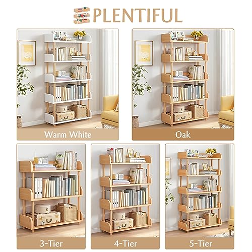 OSCHF 5-Tier Wooden Open Bookcase, Oak | Modern Display Bookshelf with Top Edge, Solid Wood Frame, Home and Office Storage - color: Oak, size: 5-tier