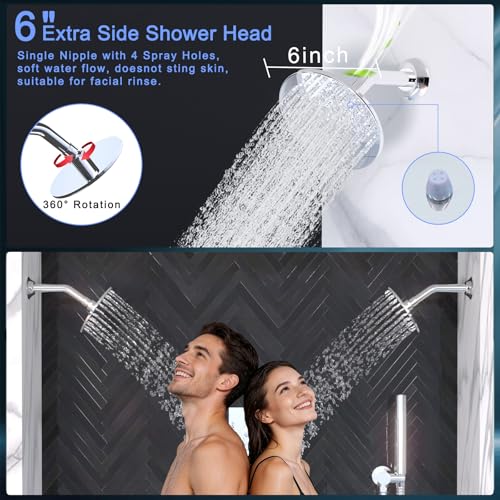 HOMEDEC 16inch Round Rain Full Body Shower Faucet Set with Dual 6" Wall Mounted Shower Heads, 4 Way Valve with 2-Function Handheld Shower, Chrome - color: Chrome, style: 4-Way + 2x 6" Top (No Jets)