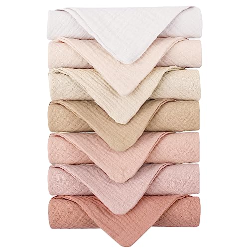 Konssy 7 Pack Muslin Baby Washcloths, Burp Cloths & Wash Cloths for Babies | 11 x 11 In, 100% Cotton, Ultra-Soft & Absorbent, Machine Washable, Baby Bath Towels for Newborns, Girls & Boys (Pink) - color: Pink