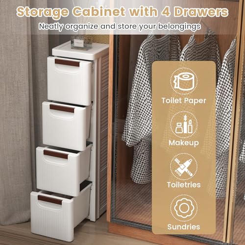 4-Drawer Narrow Storage Cabinet, Slim Rolling Cart (7.5"x16.5"x29.5") | Mobile Plastic Cart Container | Pull Handles & Built-in Wheels | For Living Room, Kitchen, Bathroom, Office - size: 7.5"x16.5"x29.5" (4 Drawer)