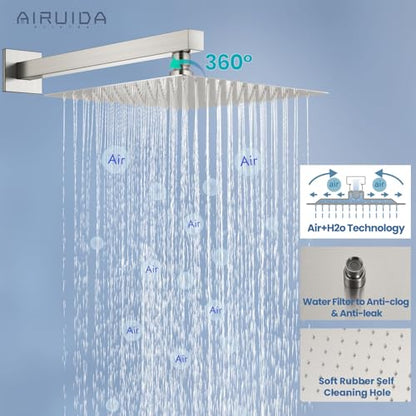 Airuida Shower Faucet Set,10 Inch Shower Valve Kit,Brushed Nickel | Male Threads,Rough-in Valve Shower Trim Kit,Single Handle Control Shower Set - color: Brushed Nickel, size: 10 Inch