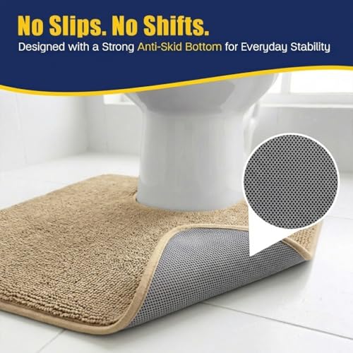 Muddy Mat® CloudStep Bathroom Rugs 2 Piece Set, Non Slip Bath Mats for Bathroom, Absorbent Memory Foam Chenille, Machine Washable Quick Dry Toilet Rug Set, Beige 20"x30" + 20"x20" U-Shaped - color: Beige